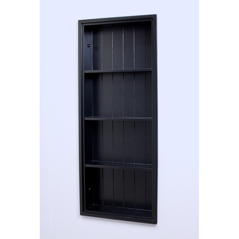 Black Wood Wall Niche with Beadboard Back and 3 Shelves