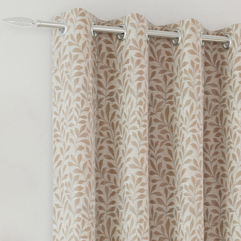 Sherwood 100% Blackout Thermal Jacquard Leaf Design Curtains with Eyelet Header (PAIR), Natural, 229cm Width x 229cm Drop