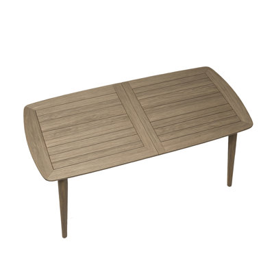 Outdoor Gray Acacia Wood Expandable Rectangular Dining Table with Slatted Tabletop and Tapered Legs for Patio Backyard