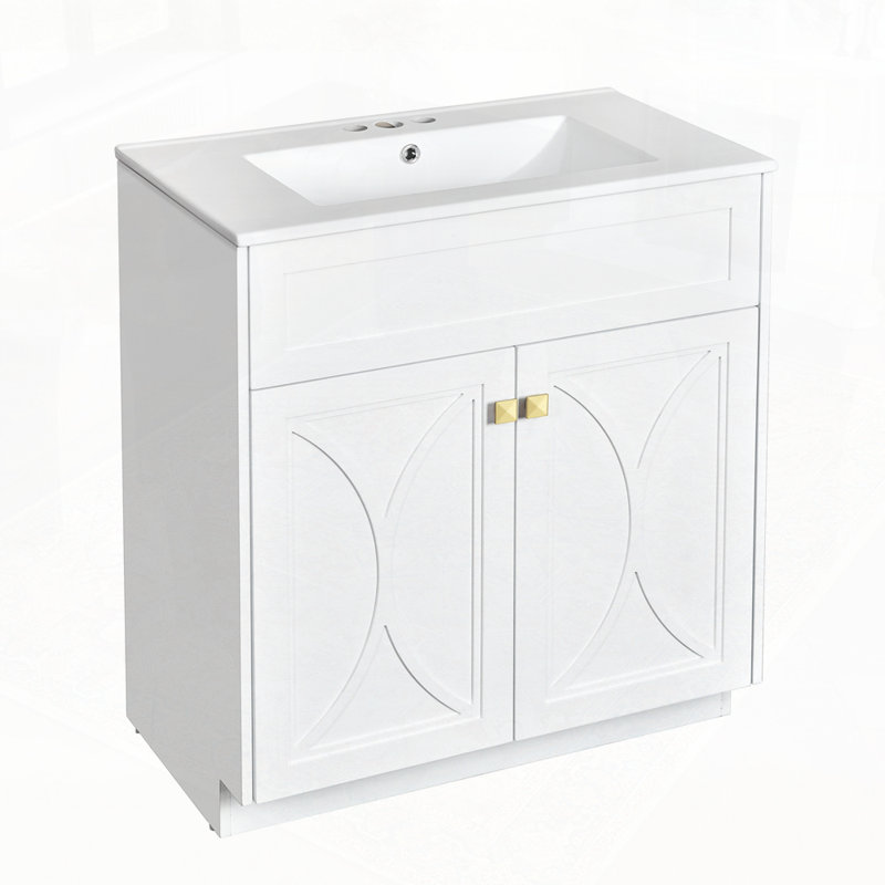 Ensemble de meuble-lavabo avec lavabo en céramique, Blanc