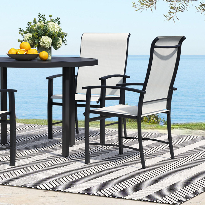 Ensemble de 2 chaises de patio extérieur en métal et polyester enduit de PVC toutes saisons - Conception ergonomique à haut dossier pour le jardin, la terrasse et le balcon