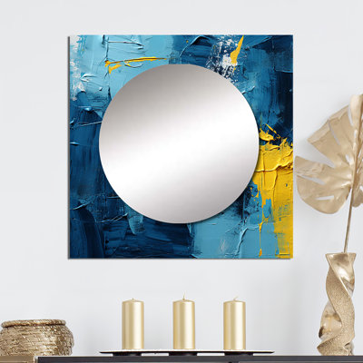 Bliss Of Happiness In Yellow And Blue II - Abstract Collages Large Square Mirror For Wall Art Decor
