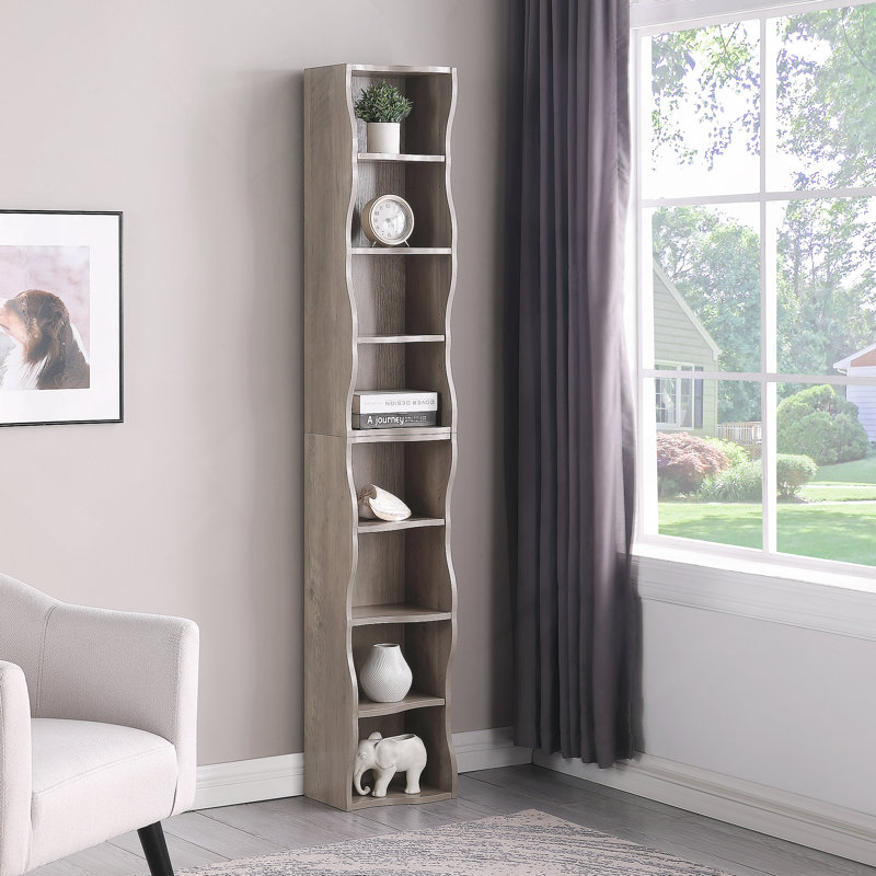 8-Layer Adjustable Shelf Thin Bookshelf With A Wavy Border Design, Which Is More Aesthetically Pleasing, Is Suitable For High And Narrow, Display And Multi-Functional Bookshelves In Home Offices