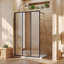 Porte de douche fixe 46 "x 72" noir mat, 3 panneaux 5 mm en verre trempé cannelé avec miroir central et film antidéflagrant