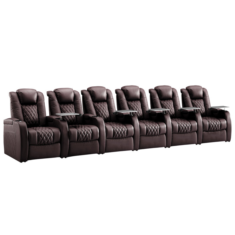 Fauteuil inclinable électrique berçant en cuir véritable avec éclairage ambiant à DEL 7 couleurs, appui-tête réglable, charge USB et porte-gobelet pour le cinéma maison