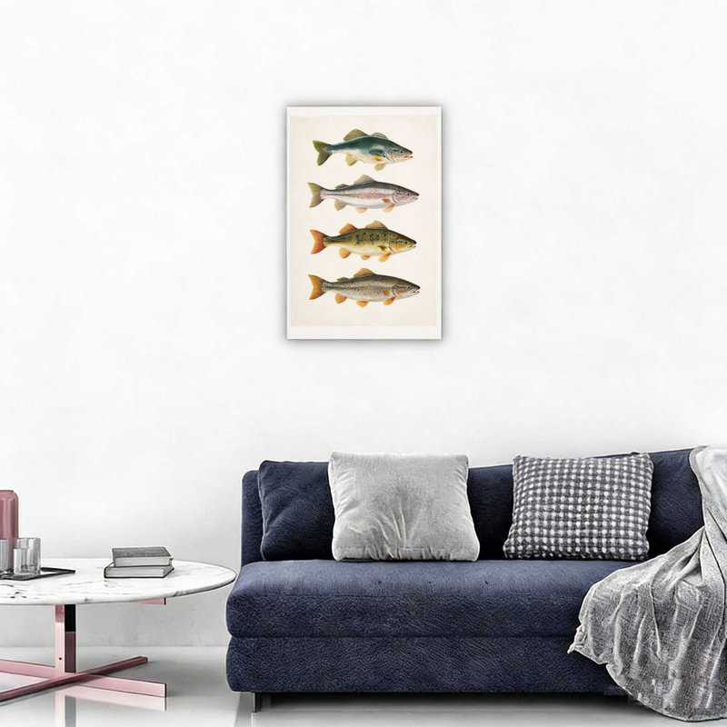 12" X 18" Vintage Freshwater Fish Scientific Abstract Wall Art Wrapped Canvas Beige