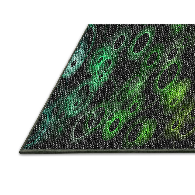 Tapis vert/orange/noir à motifs, Rectangle 3 pi x 5 pi