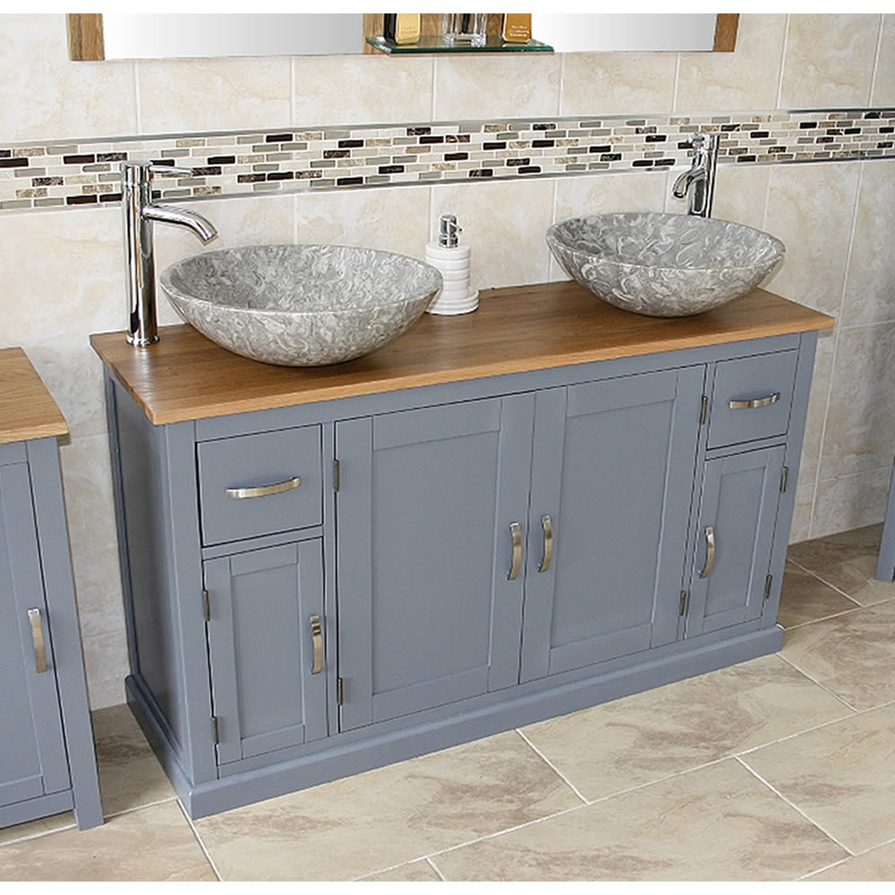 Oahu 1230mm Double Bathroom Vanity with Vessel Stone Basin