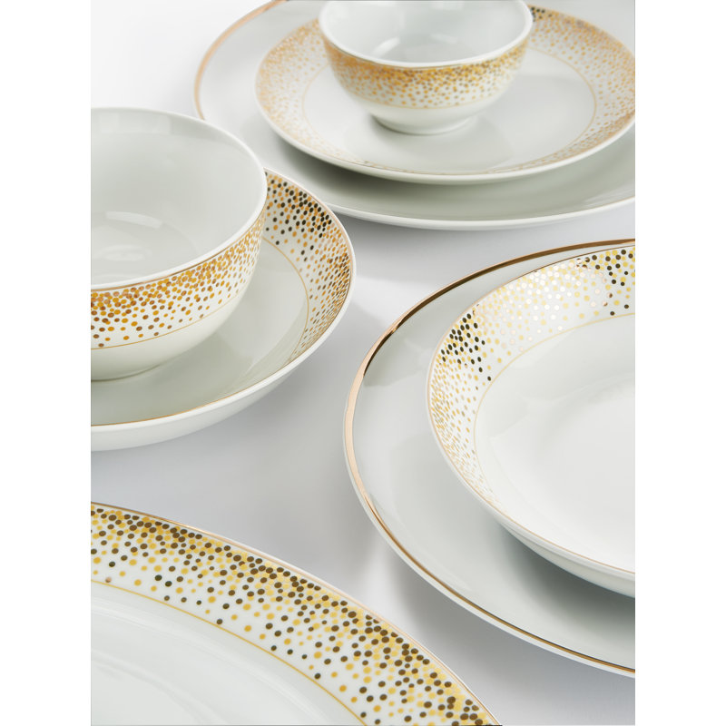 Waterside 50pc Porcelain Combo Dinner Set, Gold Sparkle