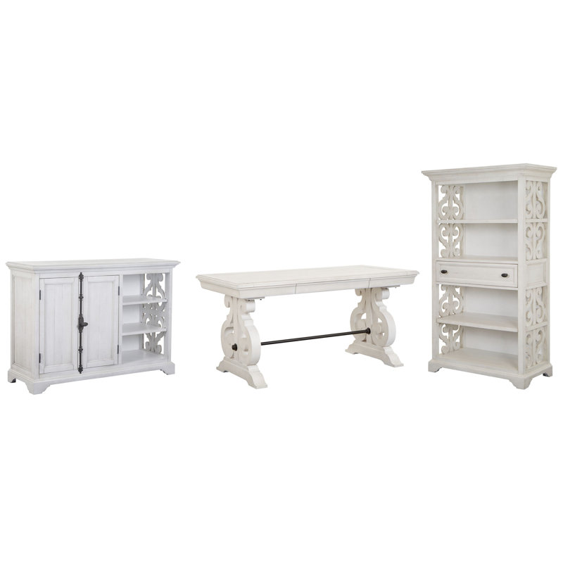 Writing Desk With Printer Stand And Bookcase, 3 Pieces: Desk, Storage Cabinets, Bookcase