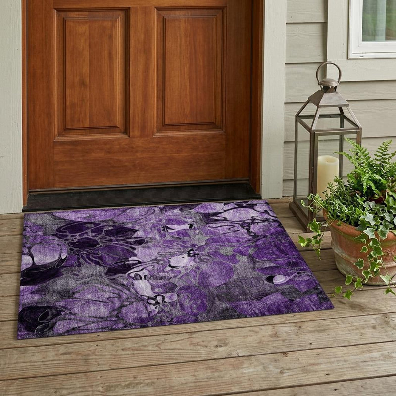Tapis extérieur lavable antidérapant floral 2 pi x 3 pi mauve