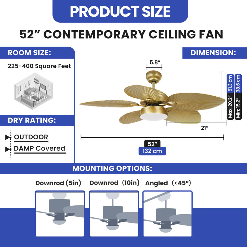 Ballista 52'' Ceiling Fan with LED Lights, and 5 Tropical Blades