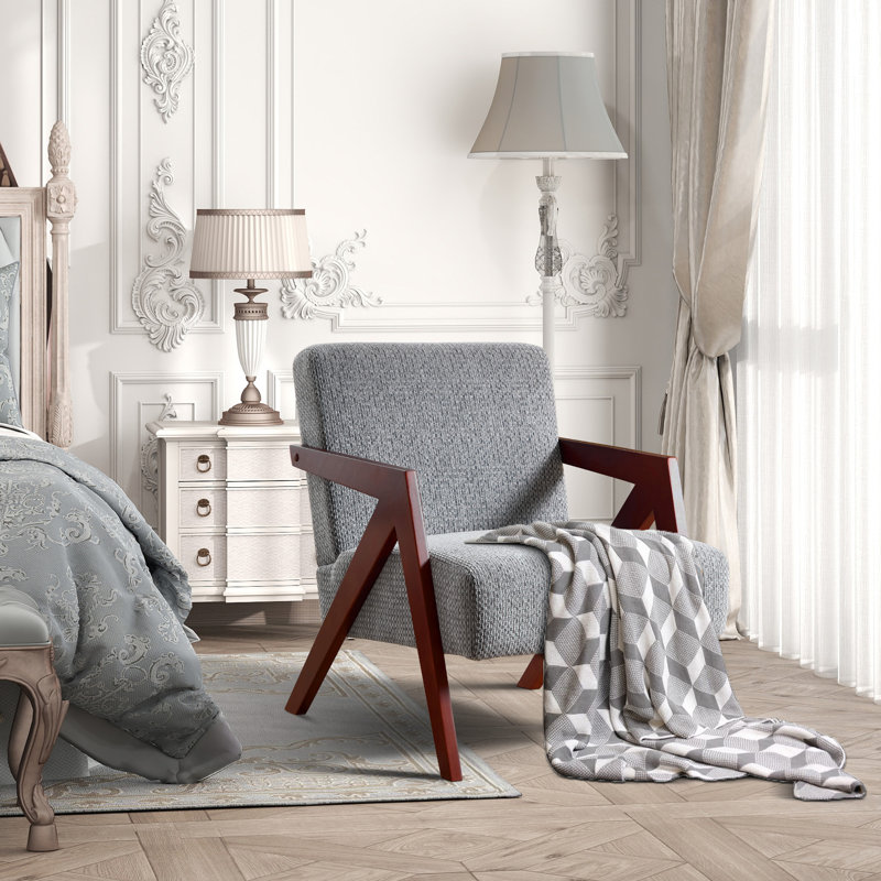 23.8'' Wide Modern Upholstered Soft Arm Accent chair With Solid Wood Legs (Set of 7), Blue Gray