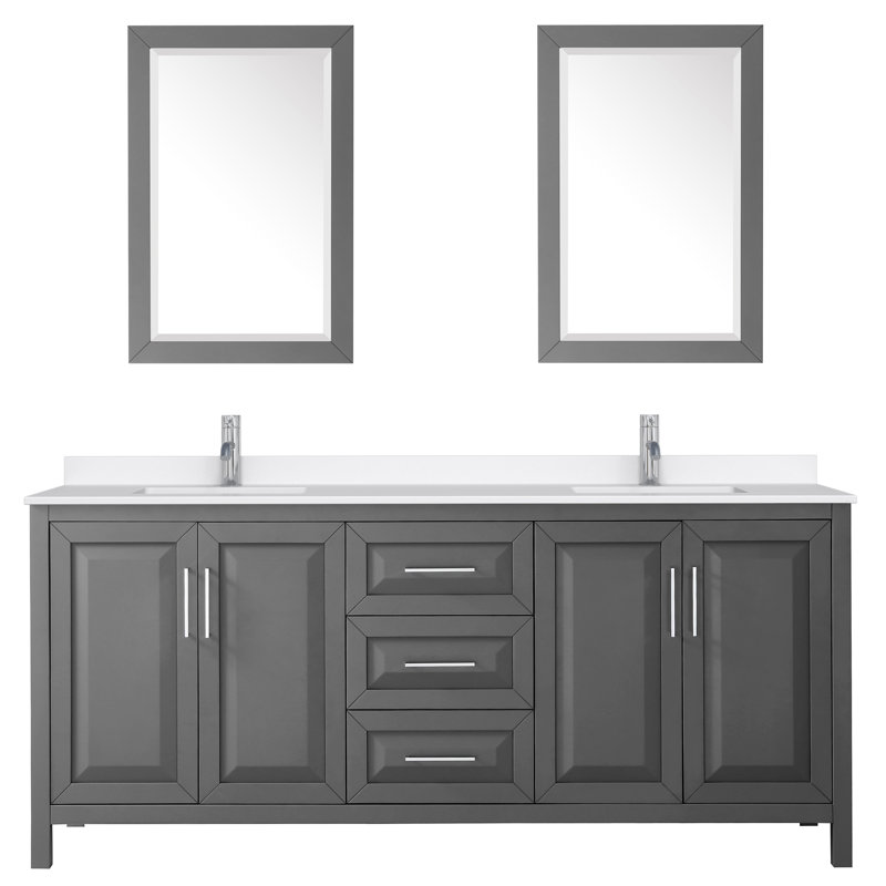 Daria 80'' W Vanity, Giotto Quartz, Gray, Polished Chrome