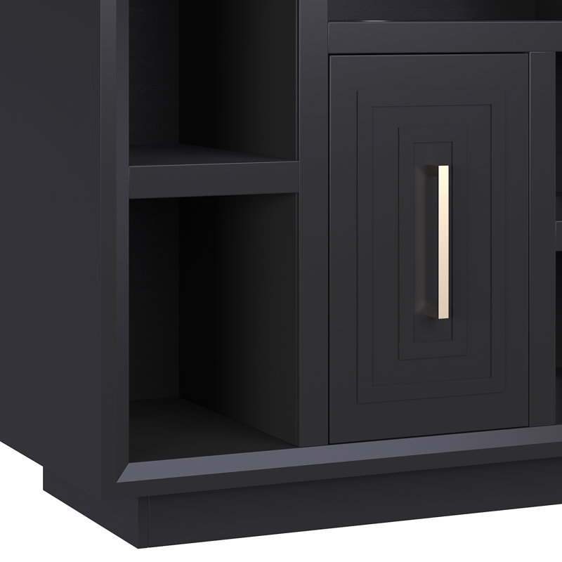 Sunset 83 Inch Black Wood TV Stand with Cabinets