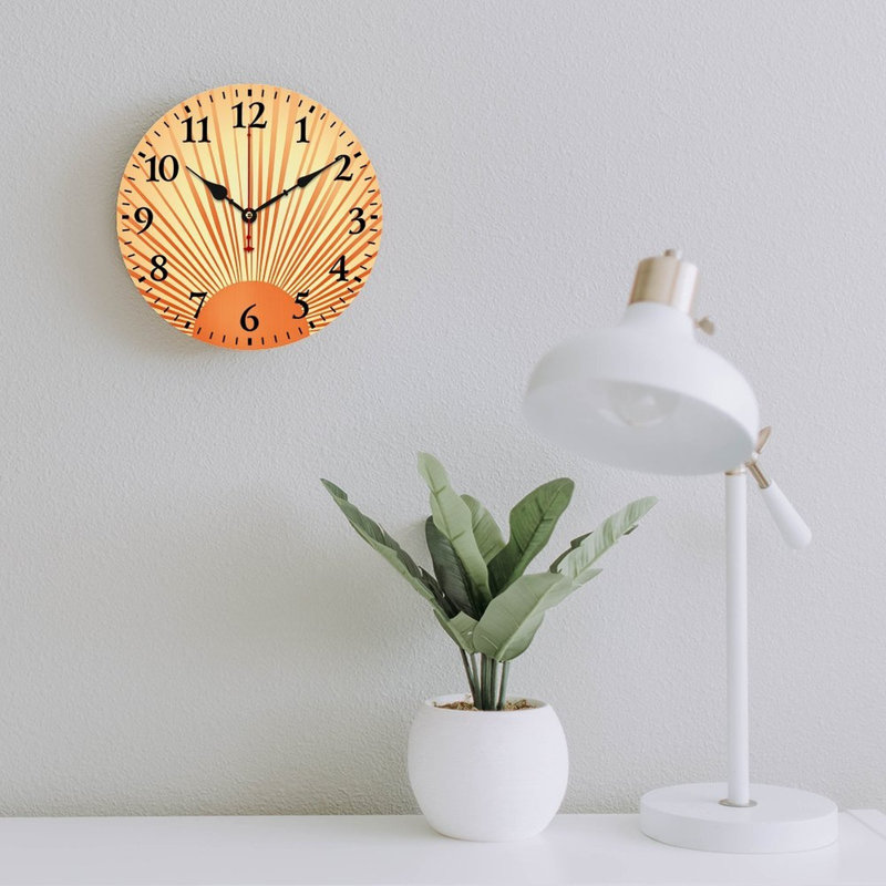 Horloge murale orange 12 po x 12 po Sunburst