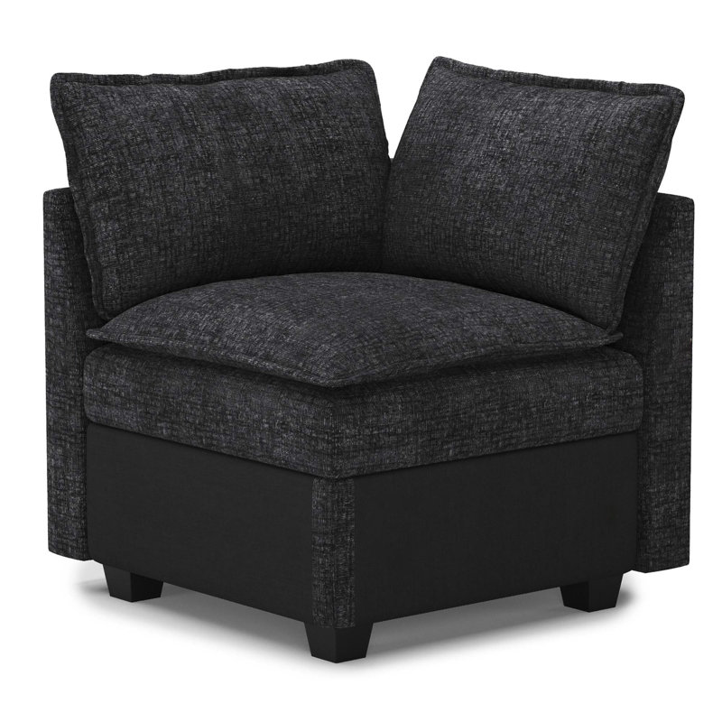 Fauteuil d'angle sans accoudoirs en Lille Chenille, Chenille noir