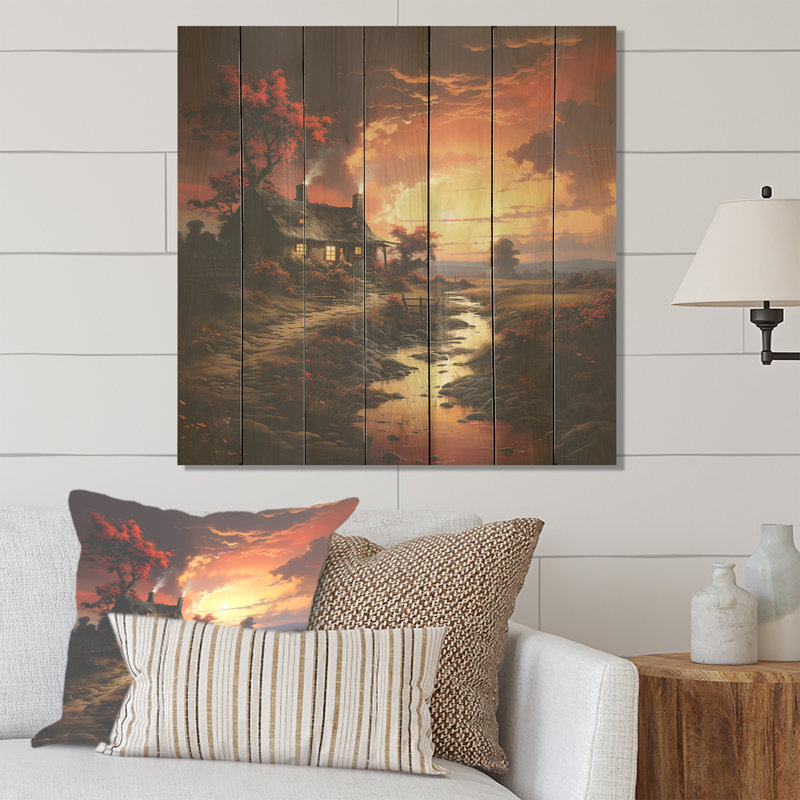 Cottage Sunset Sanctuary I - Landscape Canvas On Wood Print, 25" H x 25" W