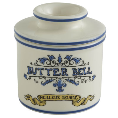 Butter Bell - The Original Butter Bell Crock, Art Nouveau, White with Blue Banding