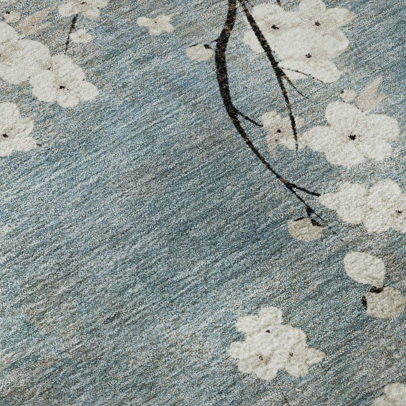 Premium Machine Washable Mayfield AMF2248 Floral Rug, Denim, 8' Round