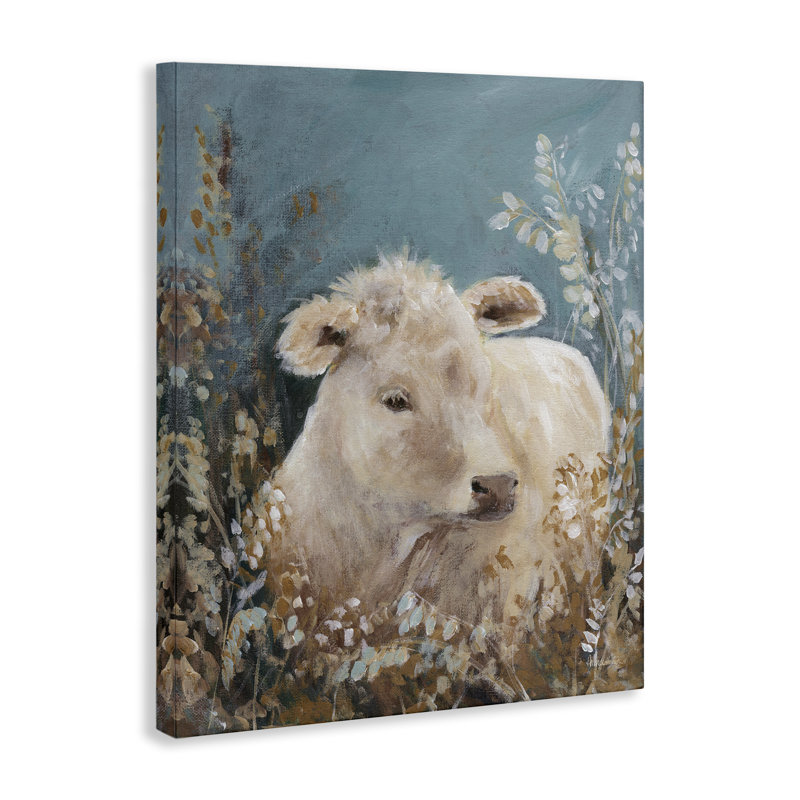 Toile douce «Bovins parmi fleurs», design par Amanda Hilburn, H 40 po x l 30 po