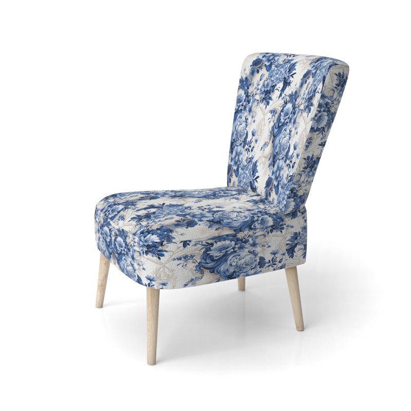 Chaise d'appoint rembourrée Cottage A, Cameo bleu Cobalo Cameo motif victorien