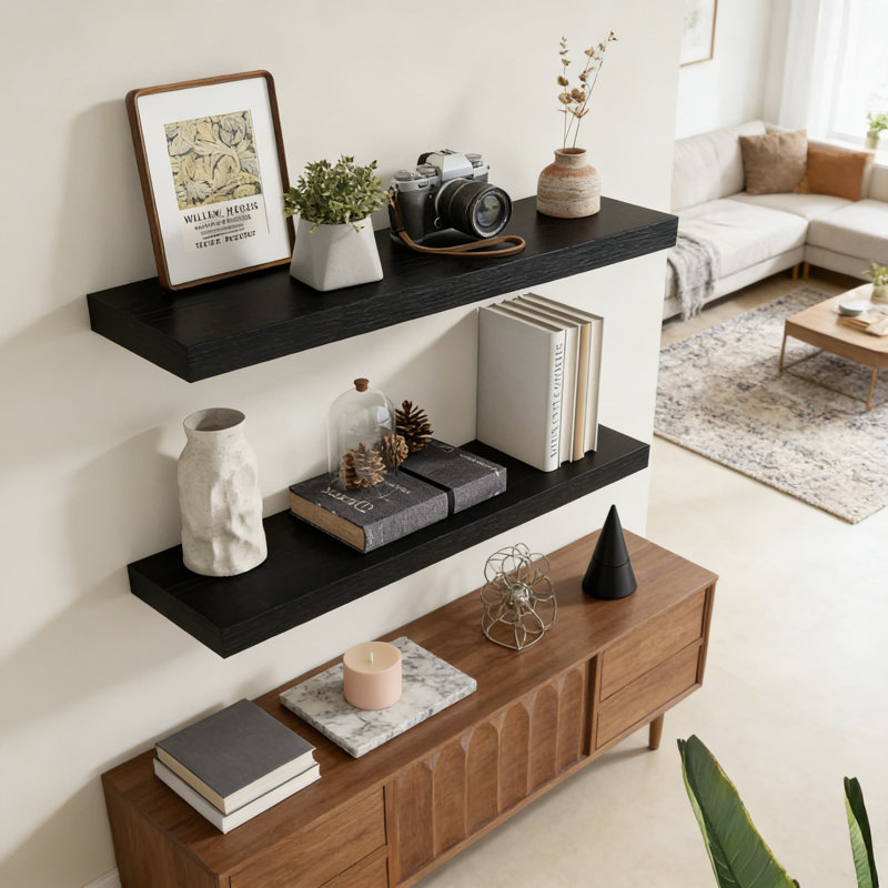 Ensemble de tablettes flottantes de 2 tablettes murales de 30 pouces avec supports invisibles, étagères en bois rustique de 8 pouces de profondeur pour le rangement et la présentation dans le salon, la cuisine et la salle de bain