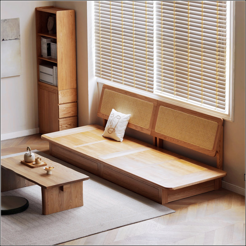 Canapé surdimensionné en bois massif avec une conception longue et droite, convenant au salon, au bureau et à l’appartement, avec rangement et confort