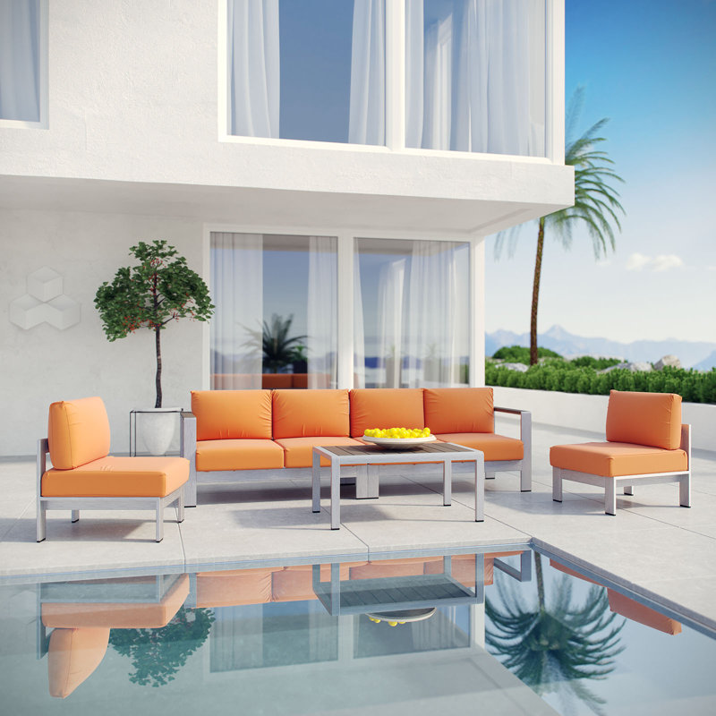 Ensemble de canapé modulaire d'extérieur en aluminium 5 pièces Shore, Orange