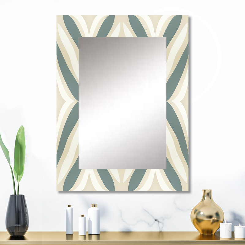 Ibarra Neutral Space - Damask Unique Wall Mirror Decor, Boho Large Mirror, Art imprimé en métal, 32 po x 24 po