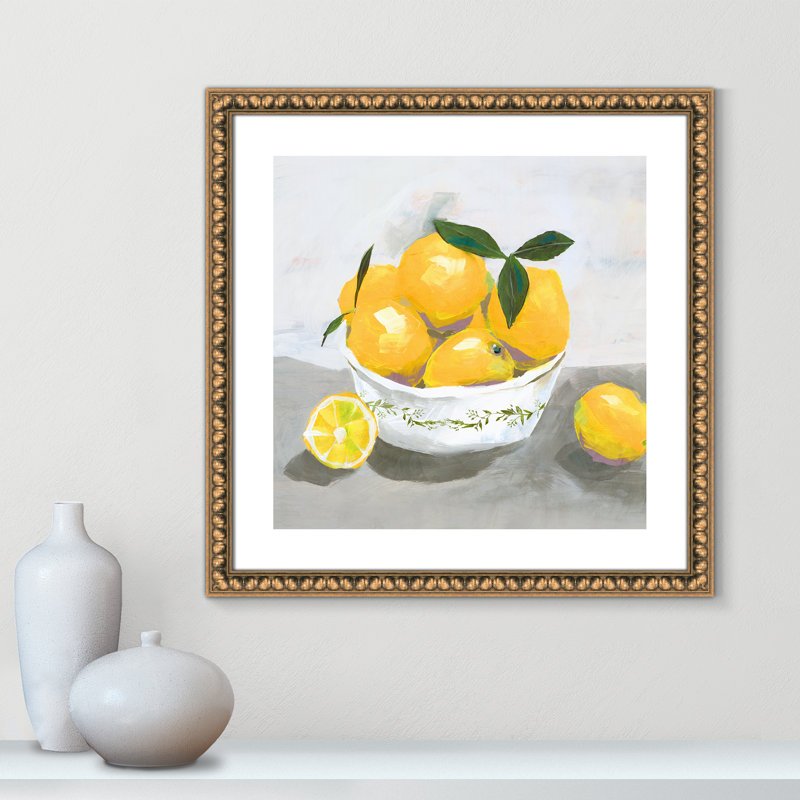 Hayons Lemons par Isabelle Z - reproduction, Papier avec cadre à perles dorées, H 24,75 po x l 24,75 po x P 1,13 po