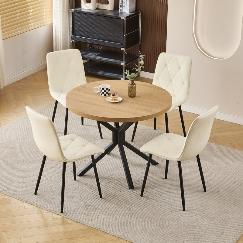 Dining Set, Argyle Grid White Leather Chairs#4