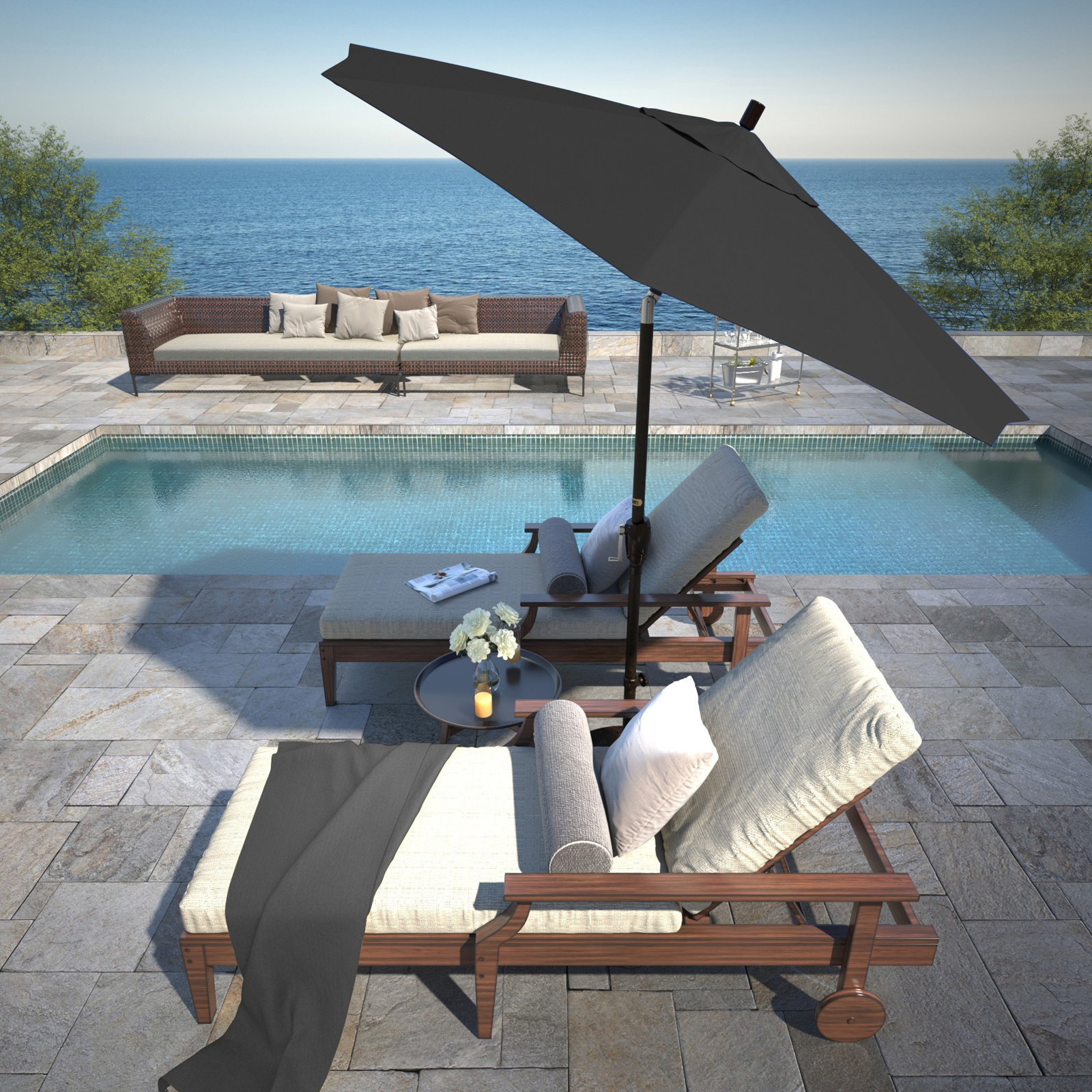 Lexia 7.5' Sunbrella® Umbrella, Canvas Black Sunbrella® Canvas, Bronze