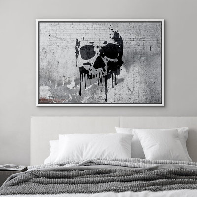 Moody Gothic " Melting Skull On Gritty Gray City Wall Abstract Shapes Digital Art "