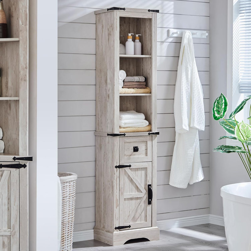 Mitchel 68" H Freestanding Bathroom Cabinet with Adjustable Shelves, Antique Brush White