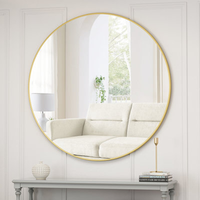 Miroir de chambre à coucher rond en métal doré 39 po - Meuble-lavabo pour salle de bain et salon