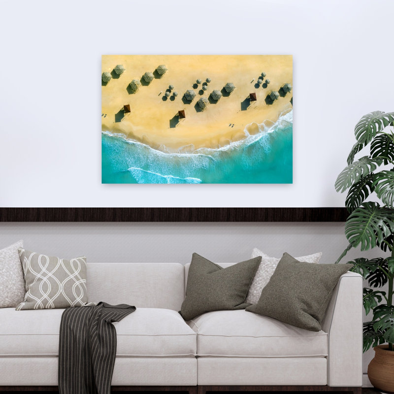 Sable doré turquoise océan, plage paisible, impression d'art mural, H 32 po x l 48 po