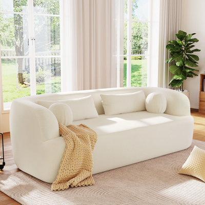 86" Chenille Boneless Couch, Upholstered Sofa with Pillows, No Assembly Curved Cloud Couch with High-Density Foam, 3-Seater Luxury Modern Compressed Sofa for Living Room&Apartment