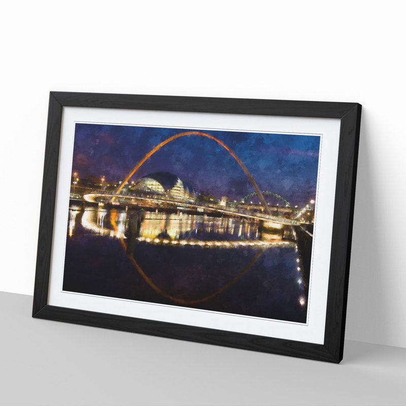 The Millennium Bridge in Newcastle - Picture Frame Graphic Art, 27cm H x 36cm W x 2cm D, Black Framed