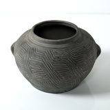 Approx.6" High Earthy Gray Pottery Vase with Tribe Prints