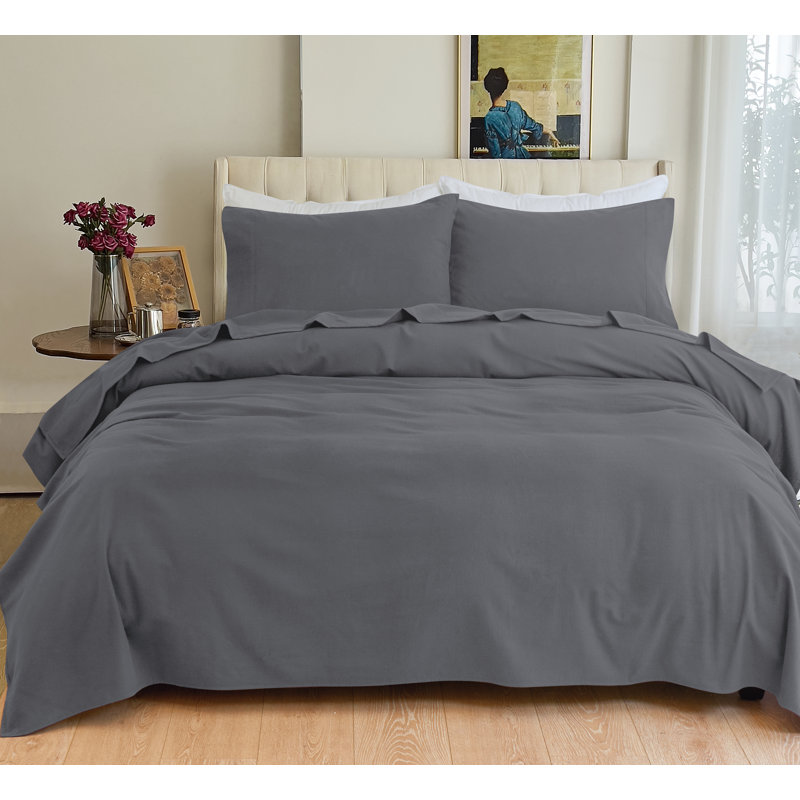 Elegant Comfort Luxuriously Soft 4-Piece Velvet Plush Flannel Sheet Set - Premium Quality -Cozy Warm, Anti-Static, Non Pilling Fuzzy Velvet Flannel Fleece Deep Pocket Sheet Set