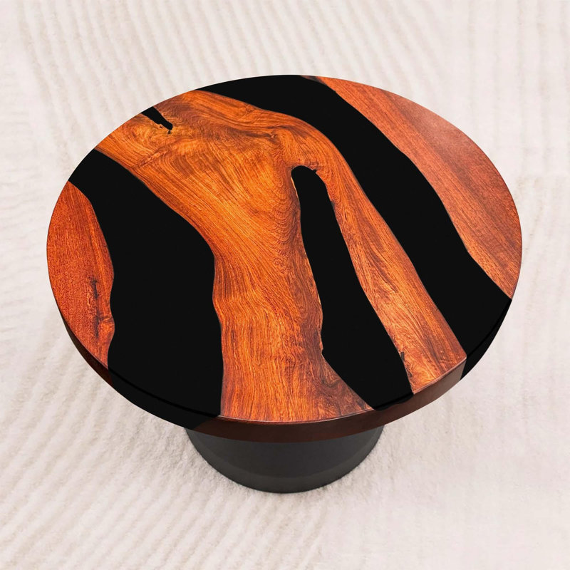 Round Black Hardwood Table Top, 1.8" H x 19" L x 19" W
