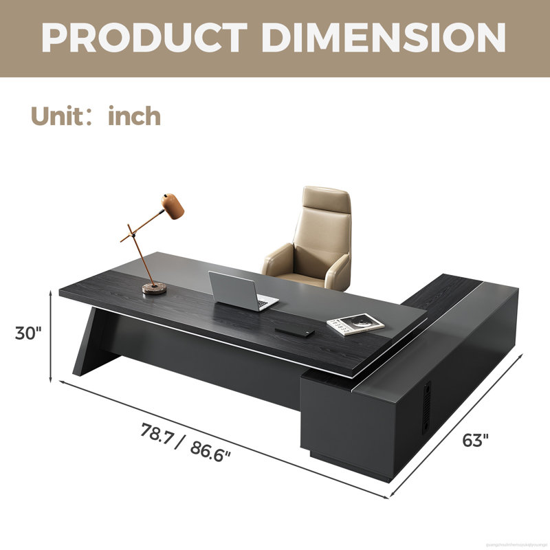Premium Executive Ergonomic Desk, Left Hand Return, 29.92" H x 86.61" W x 62.99" D