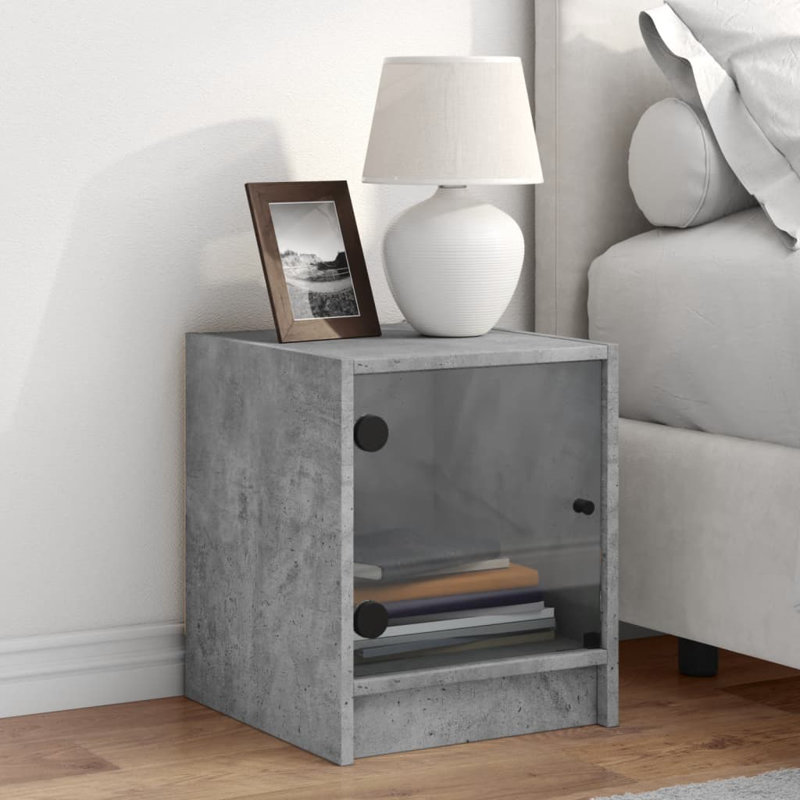 Massiyah 35cm W Manufactured Wood Bedside Table, Concrete Grey, Set of 2