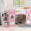Lit mezzanine simple rose avec espace de rangement, escalier et fenêtre-1426766037