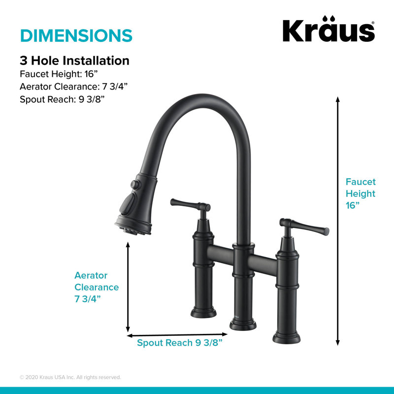 KRAUS Allyn Transitional Bridge Kitchen Faucet with Pull-Down Sprayhead, Matte Black, Without Filter Beverage Faucet