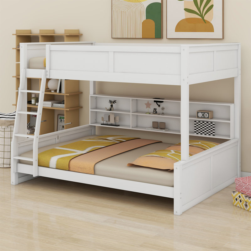 Lit superposé avec armoires de rangement et ports USB, Blanc antique