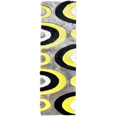 Thionville Geometric Shag Yellow/Black/Gray Area Rug