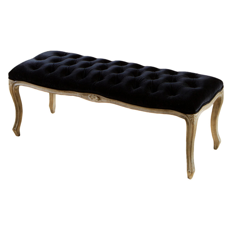 Repose-pieds de banc Kopa, capitonné noir, bois brun, pieds incurvés, 46 po