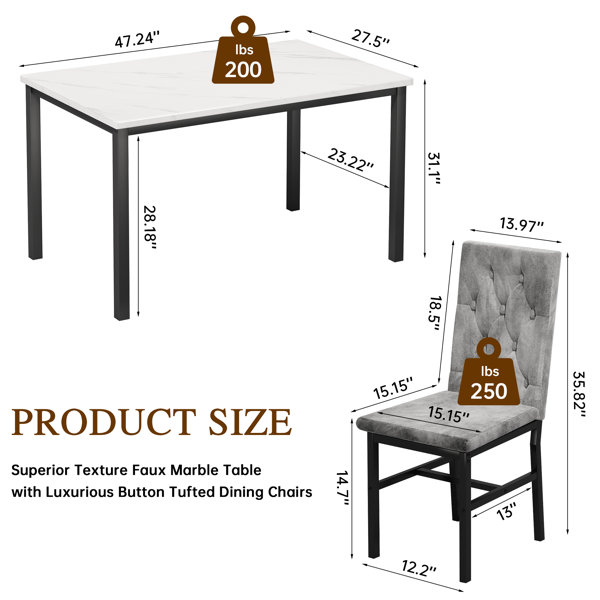 Ebern Designs Dining Table Set For 4 With With Luxurious Button Tufted ...